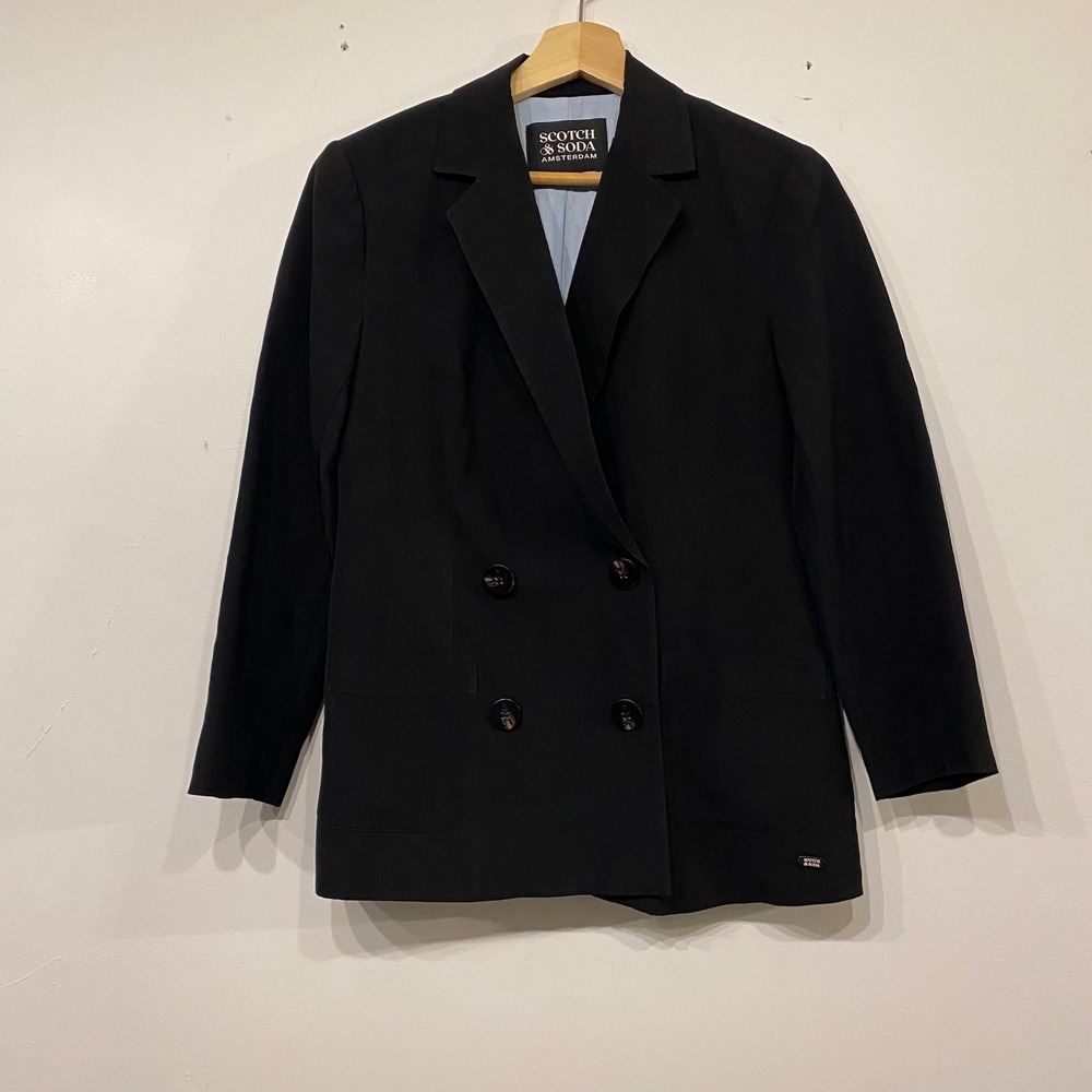 Scotch & Soda Womens Black Double Breasted Blazer Jacket Minimalist Old Money XS